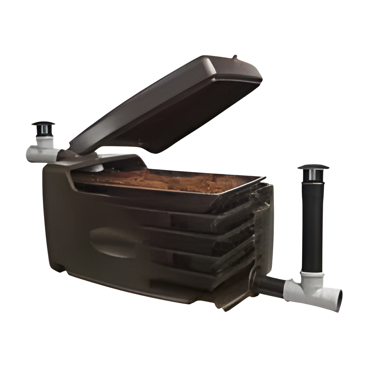 Front view of Biolan grey water filter system opened for off-grid greywater treatment in Canada