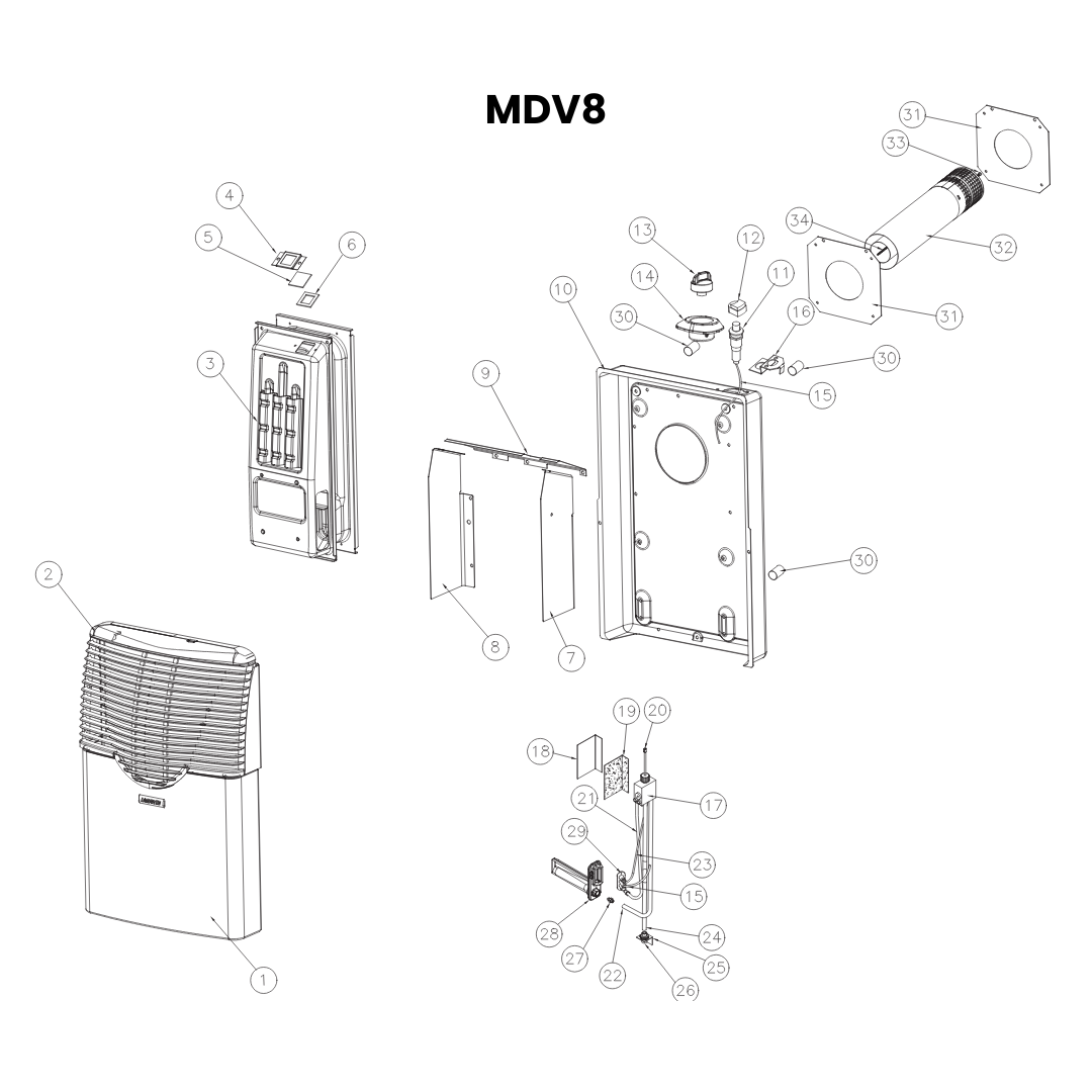 Plaque de montage extérieure de remplacement pour chauffage mural à ventilation directe Martin MDV MDV8–12