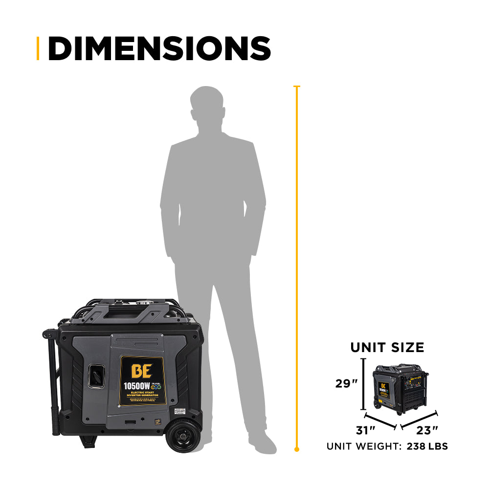 BE Power BE10500IT Tri-Fuel 10,500 Watt Digital Inverter Generator With 2 Wire Start